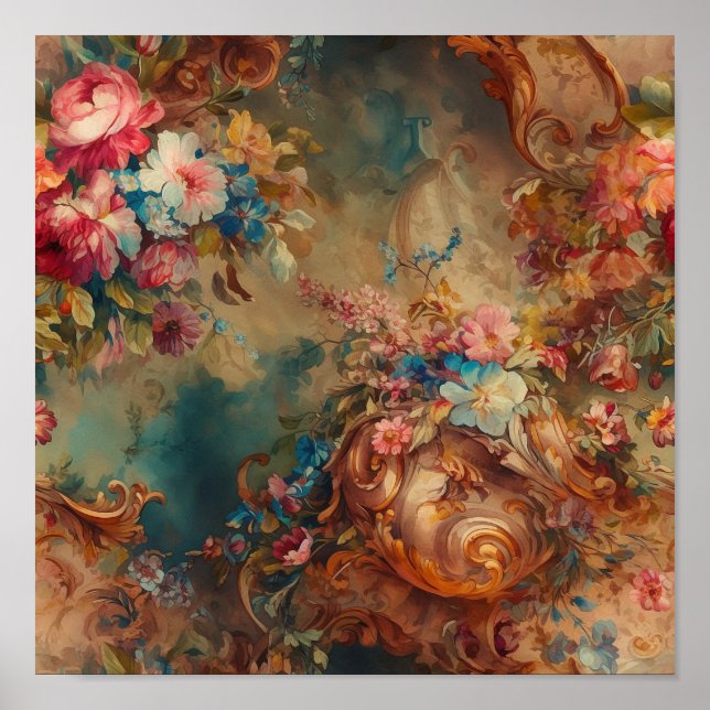 Ornate Rococo Period Floral Poster (Front)