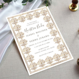 Ornate Romantic Vintage Gold Nuestra Boda Wedding Invitation