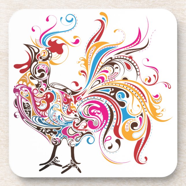 Ornate Rooster Beverage Coaster (Front)