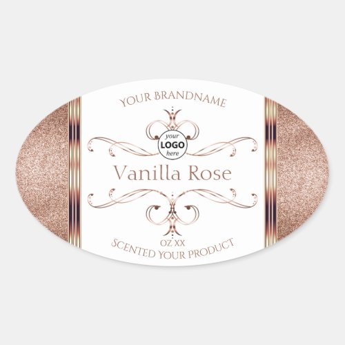 Ornate Rose Gold Glitter White Product Labels Logo