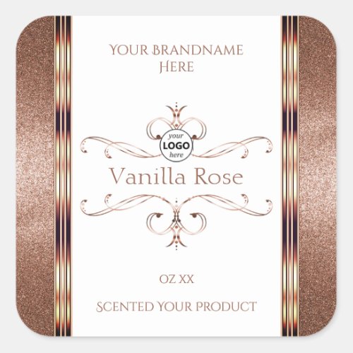 Ornate Rose Gold Glitter White Product Labels Logo