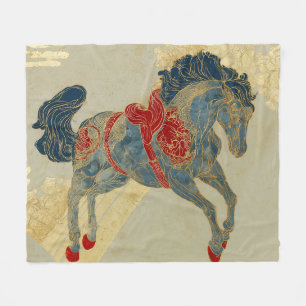 Ornate Royal Blue Horse Fleece Blanket