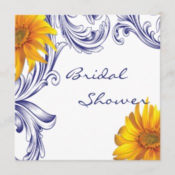 Ornate Royal Blue Yellow Sunflowers Bridal Shower Invitation by Wedding_Trends at Zazzle