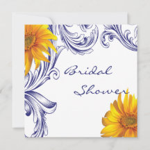 Ornate Royal Blue Yellow Sunflowers Bridal Shower