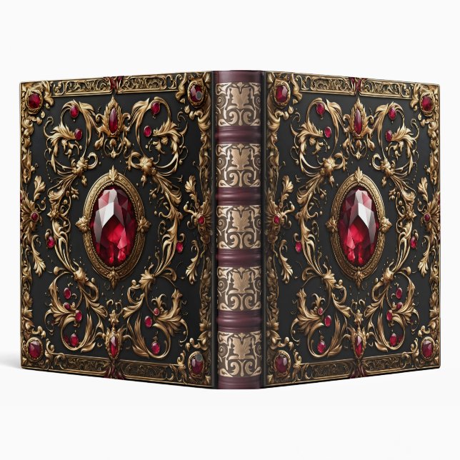 Ornate Rubies and Gold Leather Photo Album  3 Ring Binder (Background)