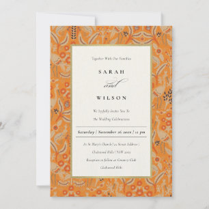 Ornate Rust Orange Floral Peacock Wedding Invite
