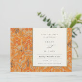 Ornate Rust Red Floral Peacock Save The Date Card (Standing Front)