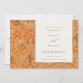 Ornate Rust Red Floral Peacock Save The Date Card (Front)