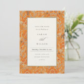 Ornate Rust Red Floral Peacock Save The Date Card (Standing Front)
