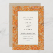 Ornate Rust Red Floral Peacock Save The Date Card (Front/Back)
