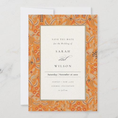 Ornate Rust Red Floral Peacock Save The Date Card