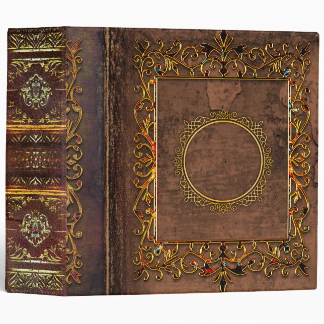 Ornate Rustic Bejeweled Faux Leather Celtic 3 Ring Binder (Front/Spine)