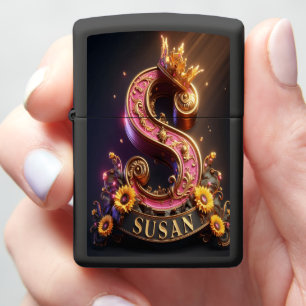Ornate S With Crown and Sunflowers Zippo Lighter