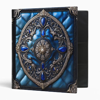 Ornate Sapphire Blue Leather Photo Album  3 Ring Binder