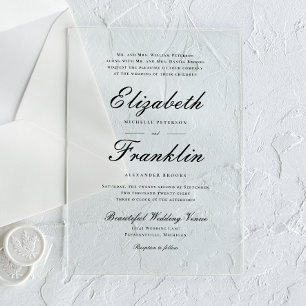 Ornate Script Formal Black and White Wedding Acrylic Invitations