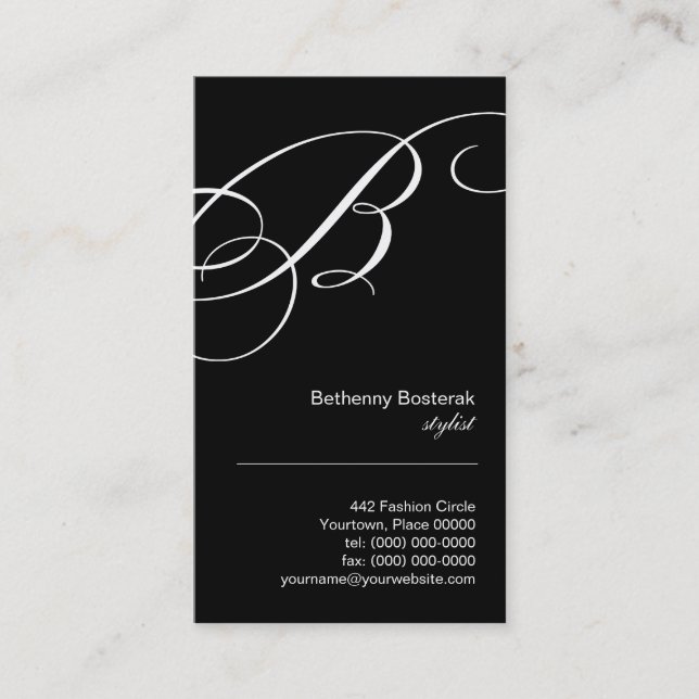 Ornate Script Monogram B Business Card (Front)