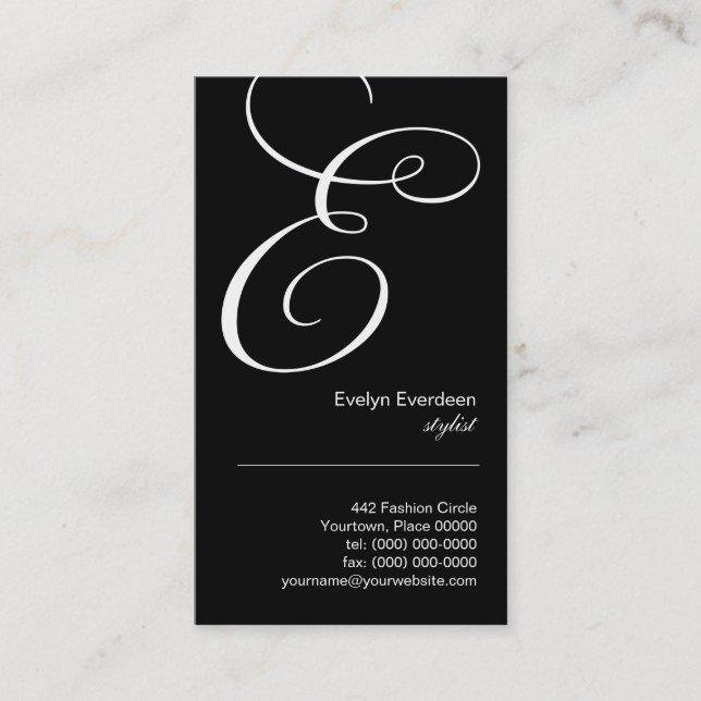 Ornate Script Monogram E Business Card (Front)