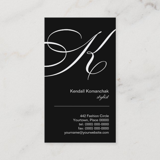 Ornate Script Monogram K Business Card (Front)