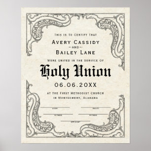 Ornate Scroll Border Frame ♥ Wedding Certificate Poster