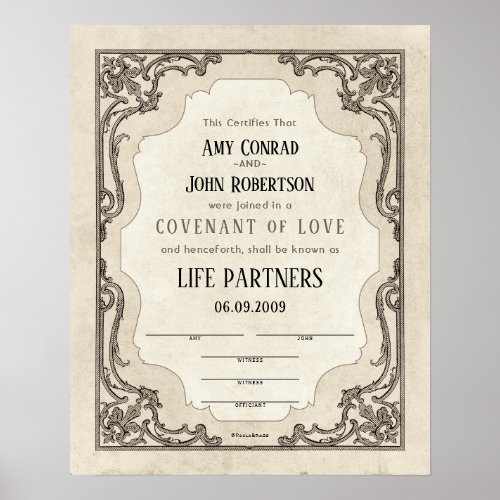 Ornate Scroll Border Wedding Certificate Poster