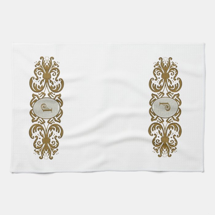 Ornate Scroll Monogram Letter J Kitchen Towels