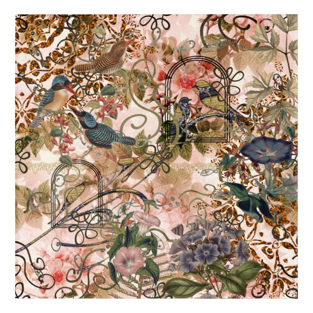 Ornate Scrolls with Florals and Birds  Acrylic Print (Front)