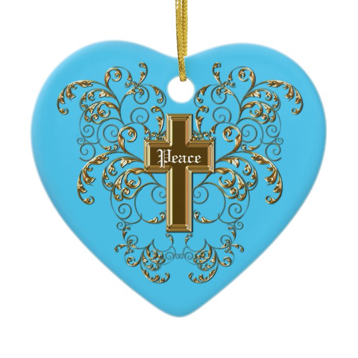 Ornate Scrollwork Cross Heart Shaped Ornament