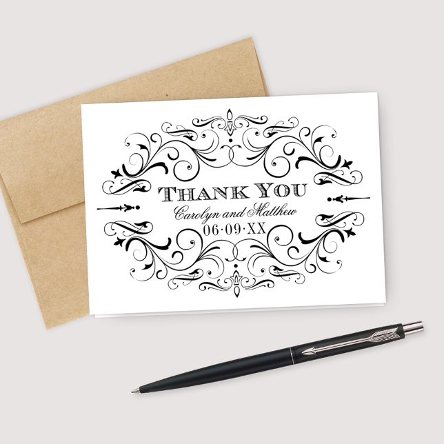 Ornate Scrollwork Monogram Wedding Thank You Card (Creator Uploaded)