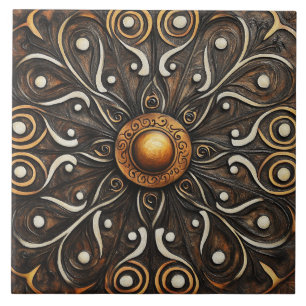 Ornate Scrollwork with Golden Center 4 Ceramic Tile