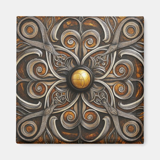 Ornate Scrollwork with Golden Center Magnet (Front)