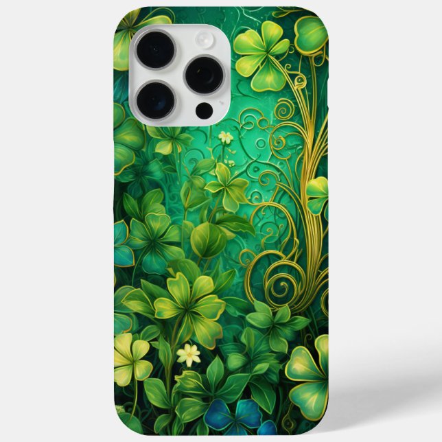 ORNATE SHADES OF GREEN & GOLD IRISH SHAMROCKS Case-Mate iPhone CASE (Back)