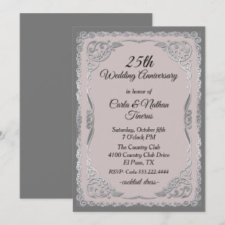 Ornate Silver and Blue Wedding Anniversary Invitation