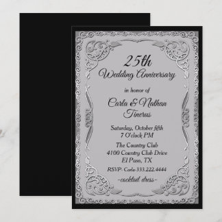 Ornate Silver and Gray Wedding Anniversary Invitation