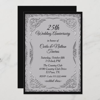 Ornate Silver And Gray Wedding Anniversary Invitation by DizzyDebbie at Zazzle