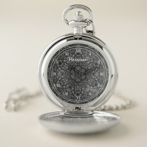 Ornate Silver Floral Circle Personalized Pocket Watch