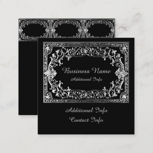 Ornate Silver Frame   Square Business Card