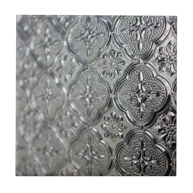 Ornate Silver Glass Design Tile (Front)