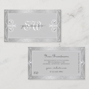 Ornate Silver Gray Mosaic Sparkle Jewels Monogram Business Card