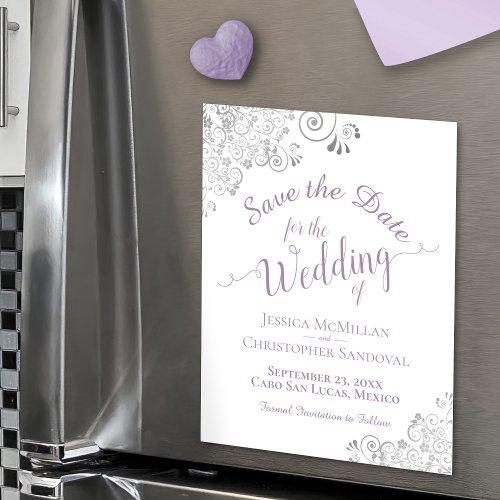 Ornate Silver  Lavender Save the Date Magnet