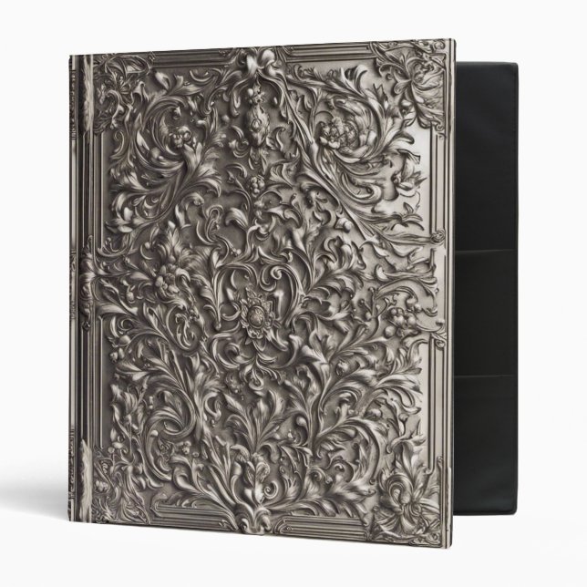 Ornate Silver Leaf Gothic Leather Book of Shadows 3 Ring Binder (Front/Inside)