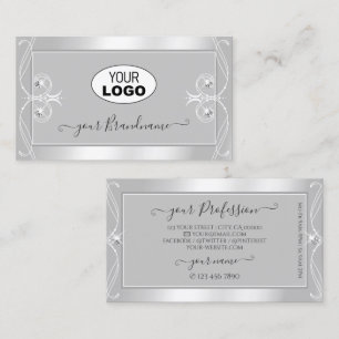 Ornate Silver Light Gray Sparkle Jewels with Logo Business Card