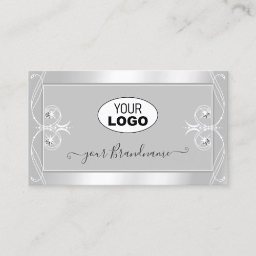 Ornate Silver Light Gray Sparkle Jewels with Logo Business Card