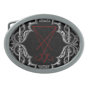 Ornate Silver Lucifer Sigil Occult Art Belt Buckle