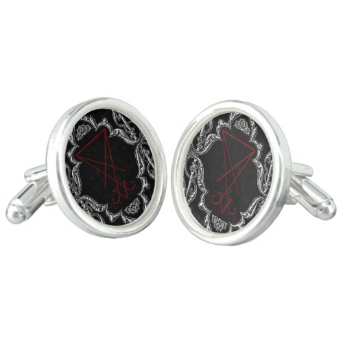 Ornate Silver Lucifer Sigil Occult Art Cufflinks