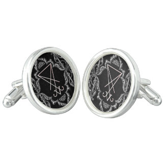 Ornate Silver Lucifer Sigil Occult Art Cufflinks