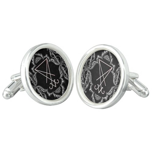 Ornate Silver Lucifer Sigil Occult Art  Cufflinks