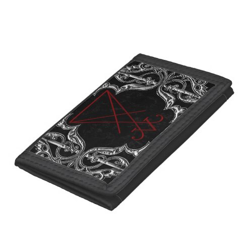 Ornate Silver Lucifer Sigil Occult Art Trifold Wallet