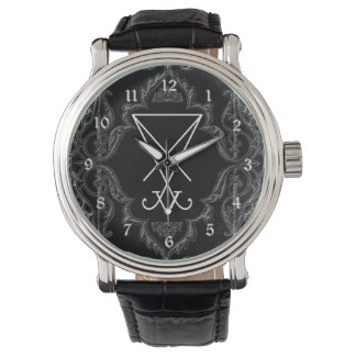 Ornate Silver Lucifer Sigil Occult Art Watch