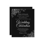 Ornate Silver on Black BUDGET Wedding Invitation