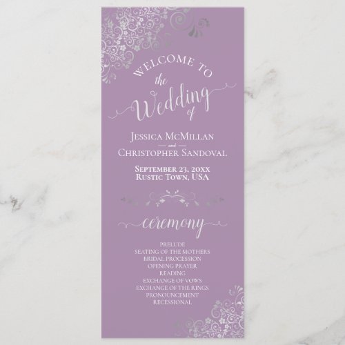 Ornate Silver on Lavender Simple Elegant Wedding Program